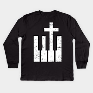 Keyboard And Cross - Christian Musician Kids Long Sleeve T-Shirt